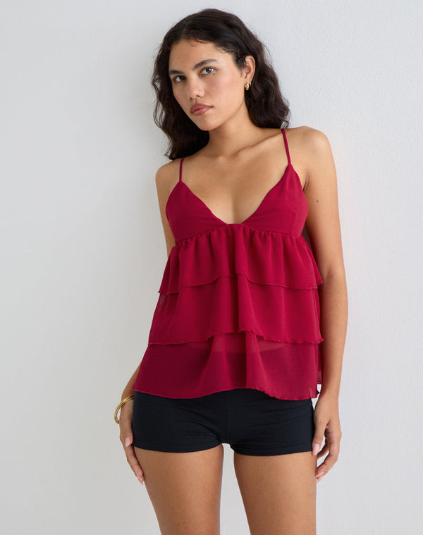Motel Rocks Selvina Frill Cami Top In Red