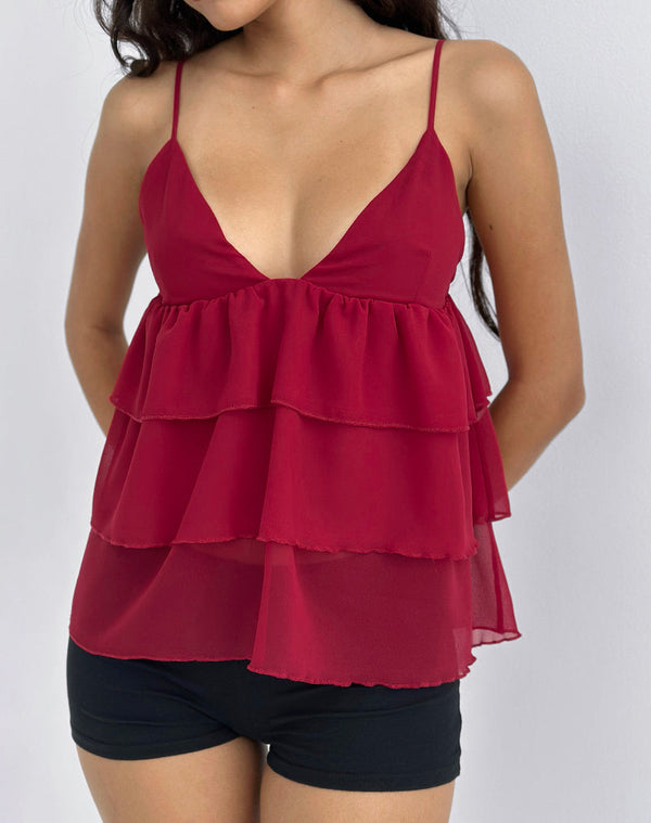 Motel Rocks Selvina Frill Cami Top In Red