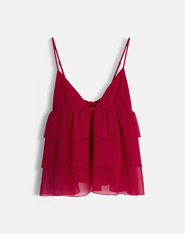 motel rocks Selvina Frill Cami Top in Red