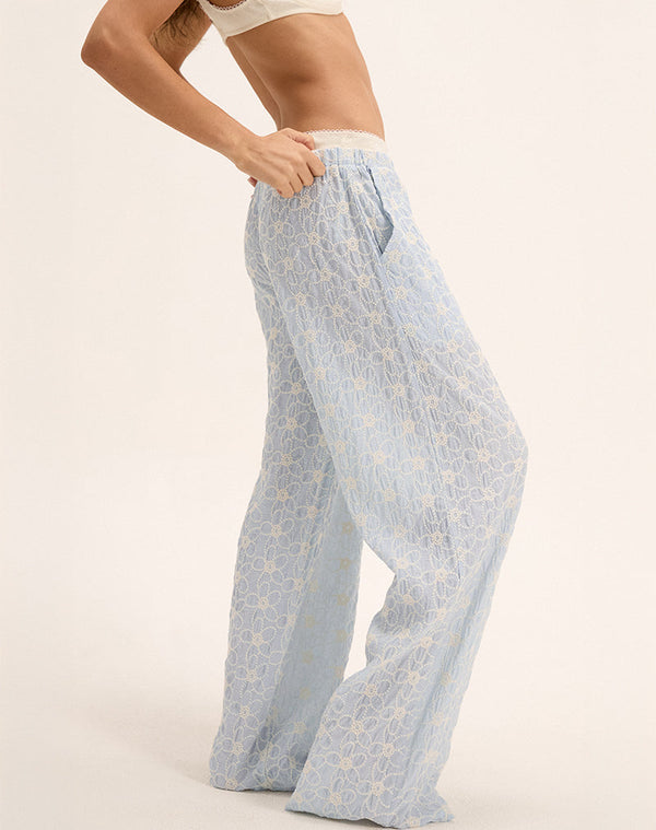 motel rocks Semur Trouser in Broderie Ice Blue
