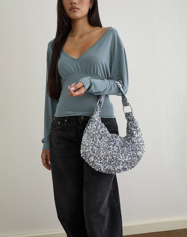 Motel Rocks Sequin Hobo Bag In Silver