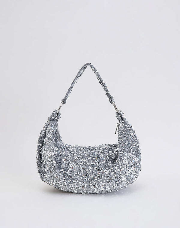 motel rocks Sequin Hobo Bag in Silver