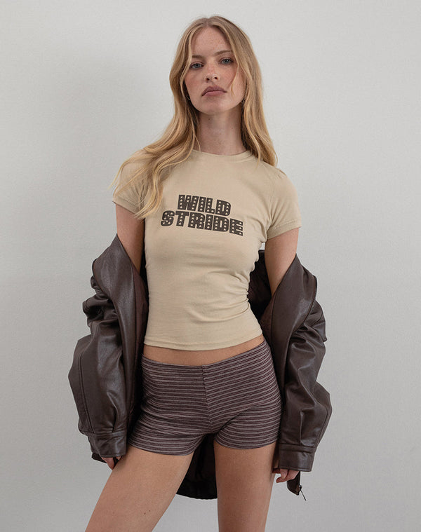 Motel Rocks Sera Short In Brown And Grey Stripe