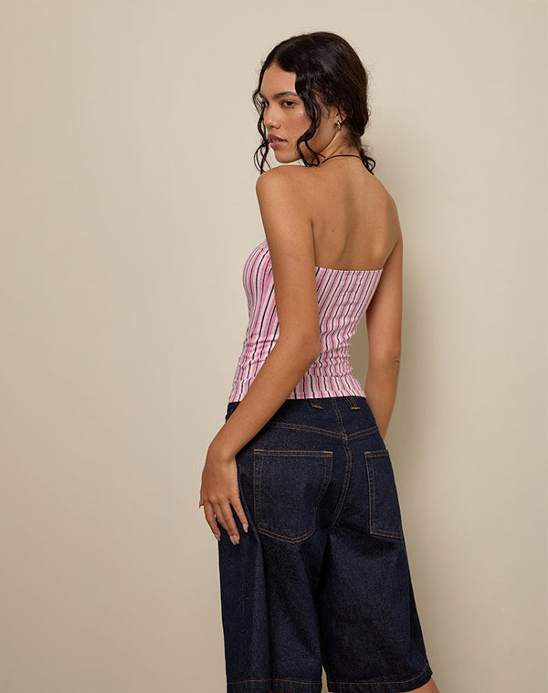 Motel Rocks Shaelo Bandeau Top In Pinstripe Pink