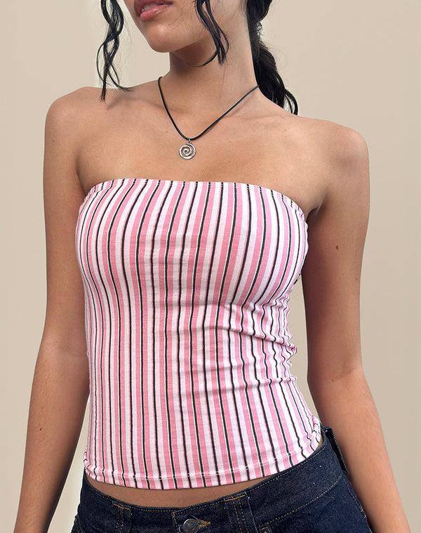 motel rocks Shaelo Bandeau Top in Pinstripe Pink