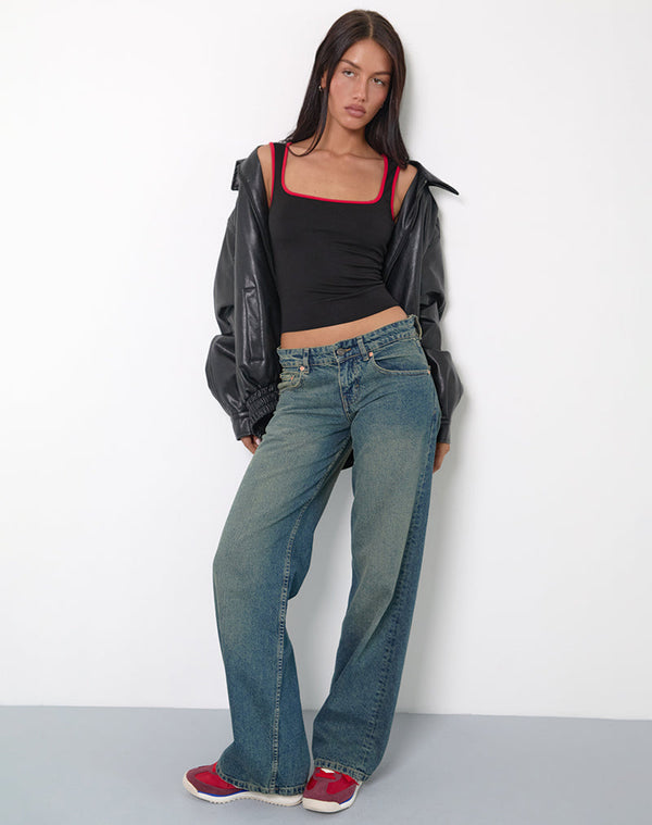 Motel Rocks Shajani Top In Black With Red Binding