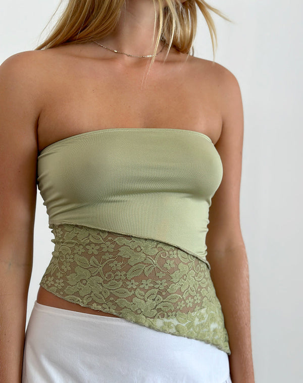 motel rocks Shanda Lace Tube Top in Sage