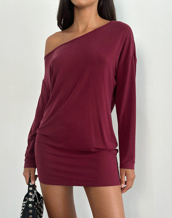 motel rocks Shelisa Slouchy Mini Dress in Deep Red