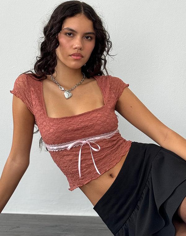 Motel Rocks Sherine Lace Top In Withered Rose