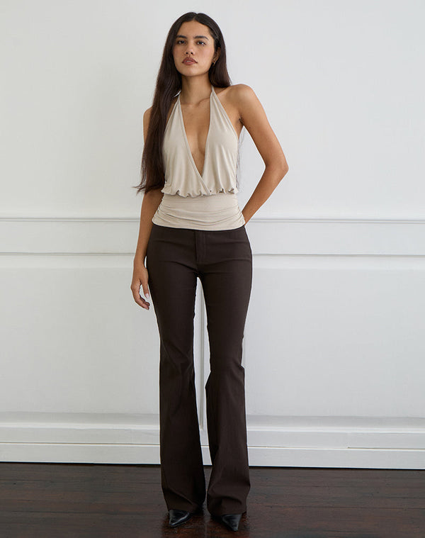 Motel Rocks Sherlyn Halter Top In Cupro Oatmilk
