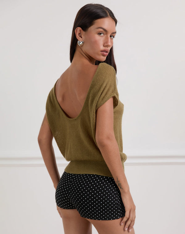 Motel Rocks Sinda Scoopback Top In Knit Olive