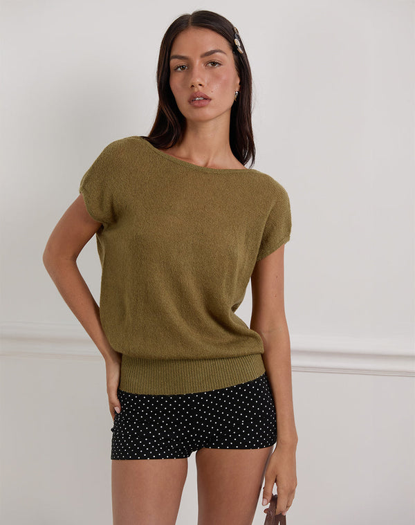 motel rocks Sinda Scoopback Top in Knit Olive