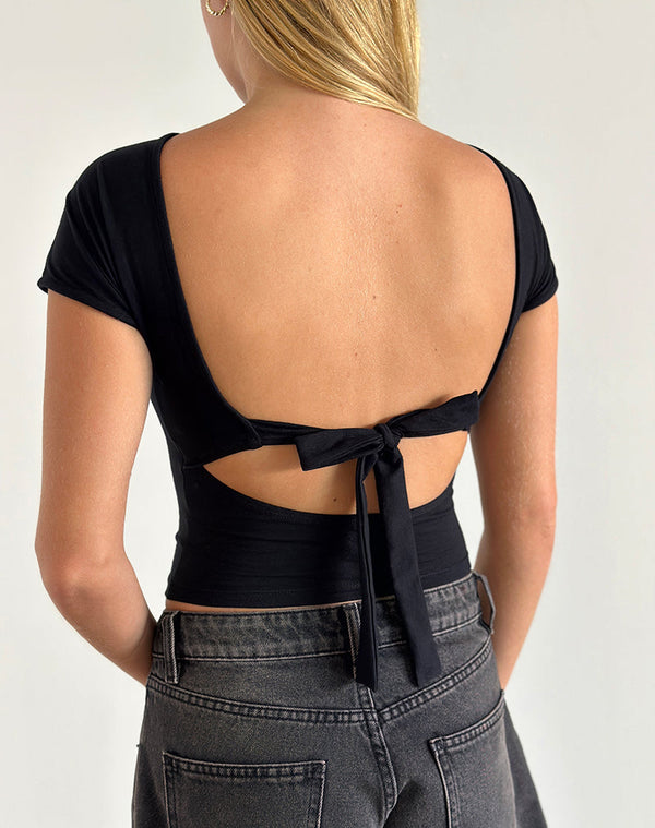 motel rocks Sipang Tie Back Top in Black