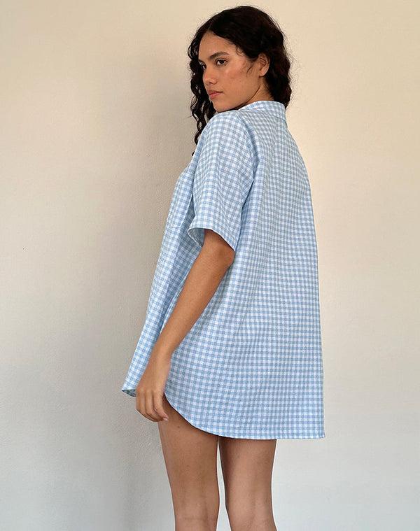 Motel Rocks Smith Oversized Shirt In Blue Gingham