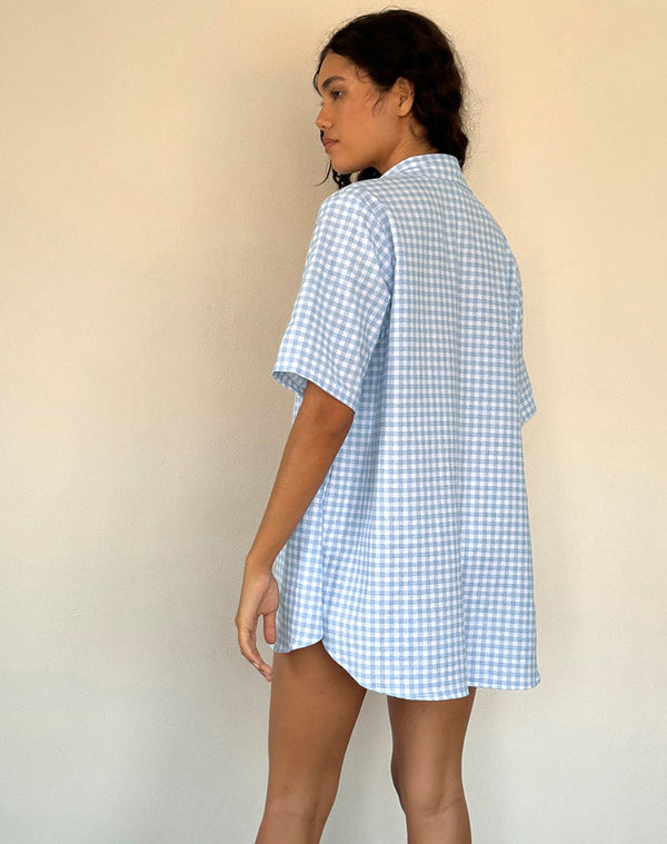 Motel Rocks Smith Oversized Shirt In Blue Gingham