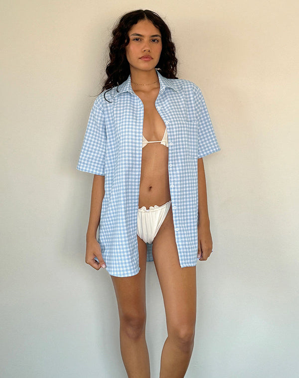 motel rocks Smith Oversized Shirt in Blue Gingham