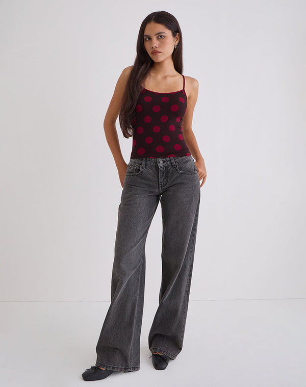 Motel Rocks Solani Top In Brown With Big Polka Red