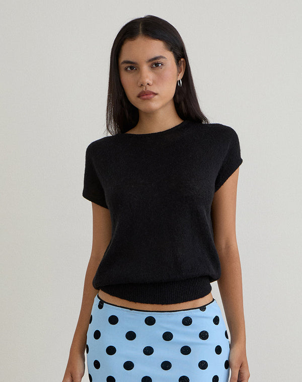 Motel Rocks Sorin Deep Waistband Top In Knit Black