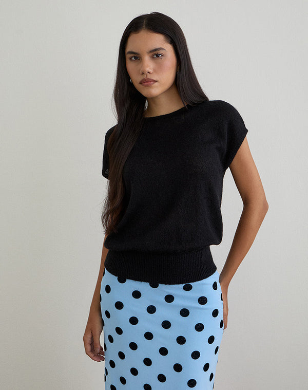 motel rocks Sorin Deep Waistband Top in Knit Black