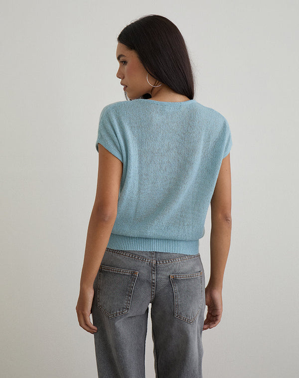 Motel Rocks Sorin Deep Waistband Top In Knit Blue