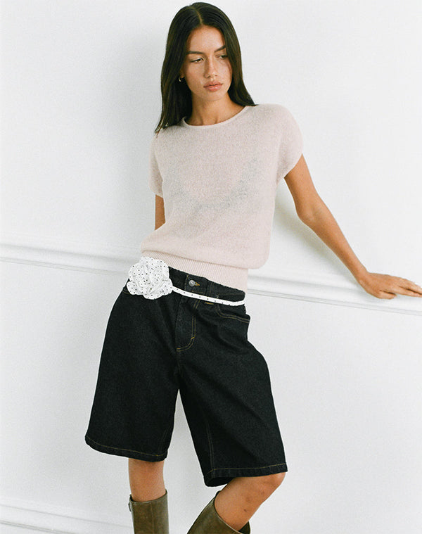 Motel Rocks Sorin Deep Waistband Top In Knit Ecru