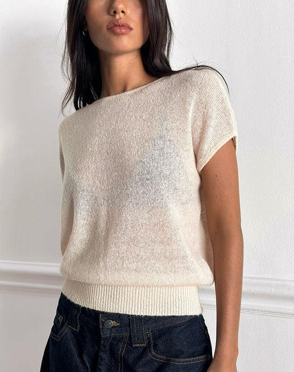 Motel Rocks Sorin Deep Waistband Top In Knit Ecru