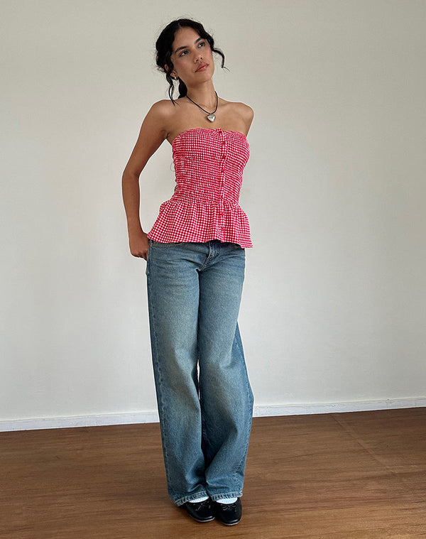 Motel Rocks Soter Top In Red Gingham