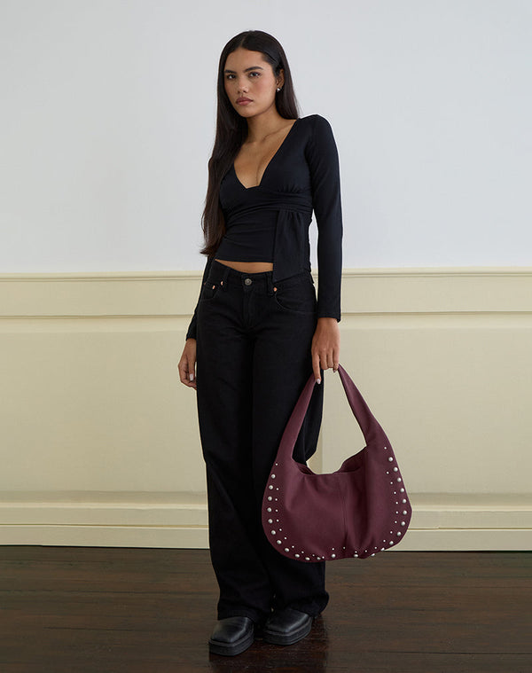 Motel Rocks Studded Slouch Bag In Burgundy