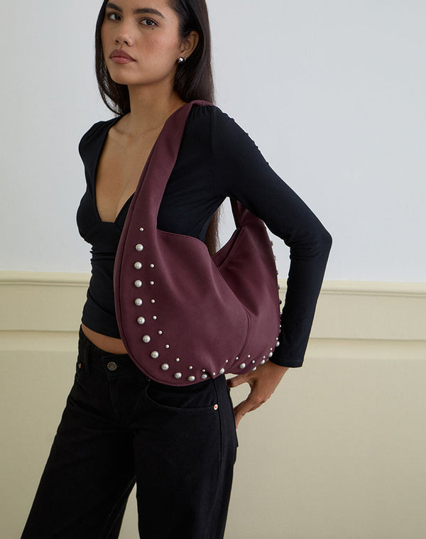 Motel Rocks Studded Slouch Bag In Burgundy