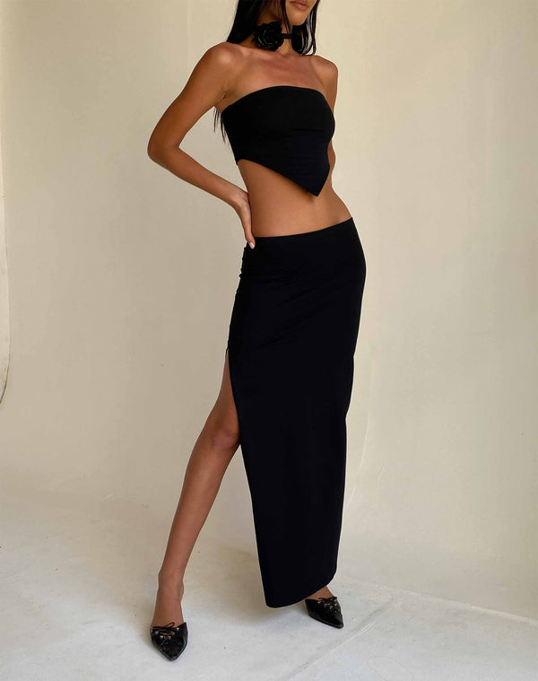 motel rocks Stusie Split Hem Maxi Skirt in Black