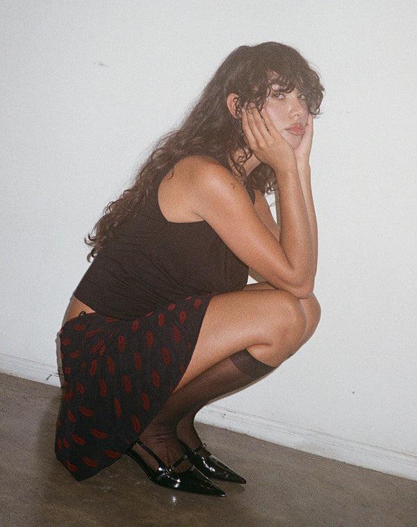 Motel Rocks Subala Mini Skirt In Lips Flock Black