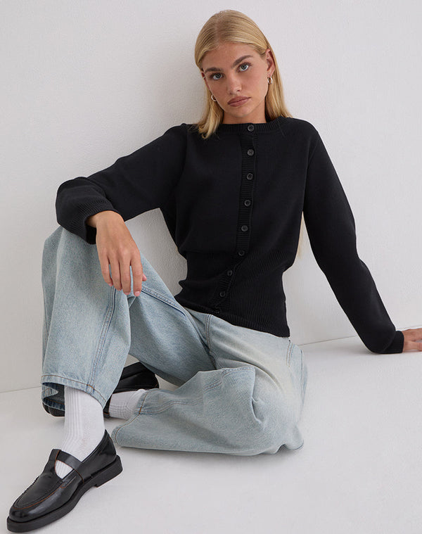 motel rocks Subra Long Sleeve Cardigan in Black