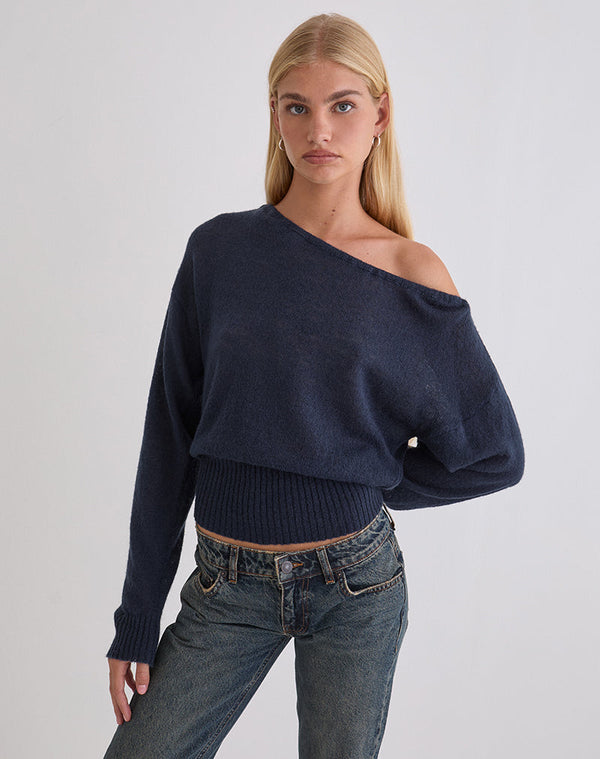 motel rocks Suena Asymmetric Jumper in Navy