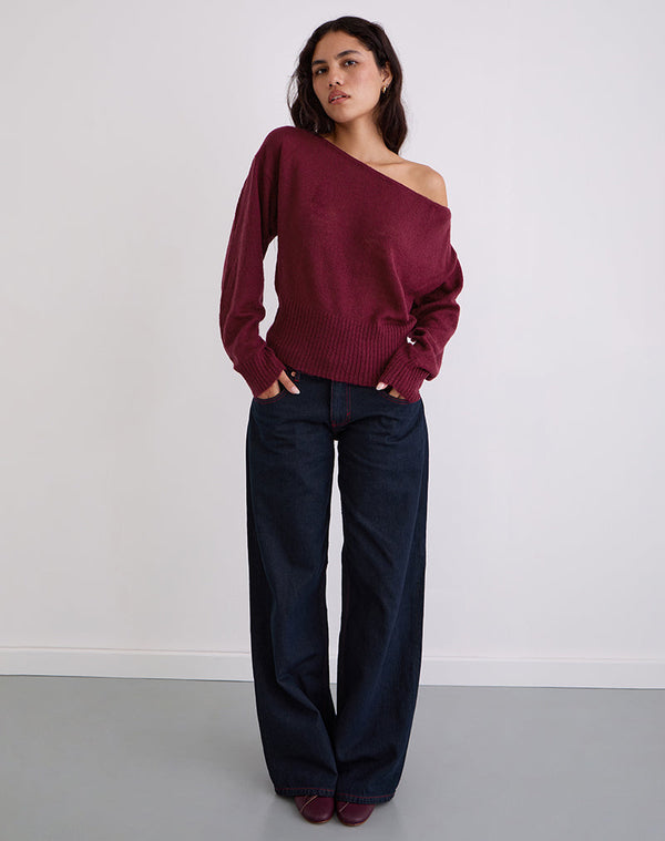Motel Rocks Suena Asymmetric Jumper In Wine