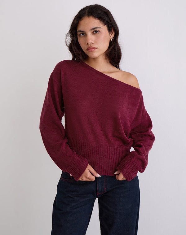 Motel Rocks Suena Asymmetric Jumper In Wine