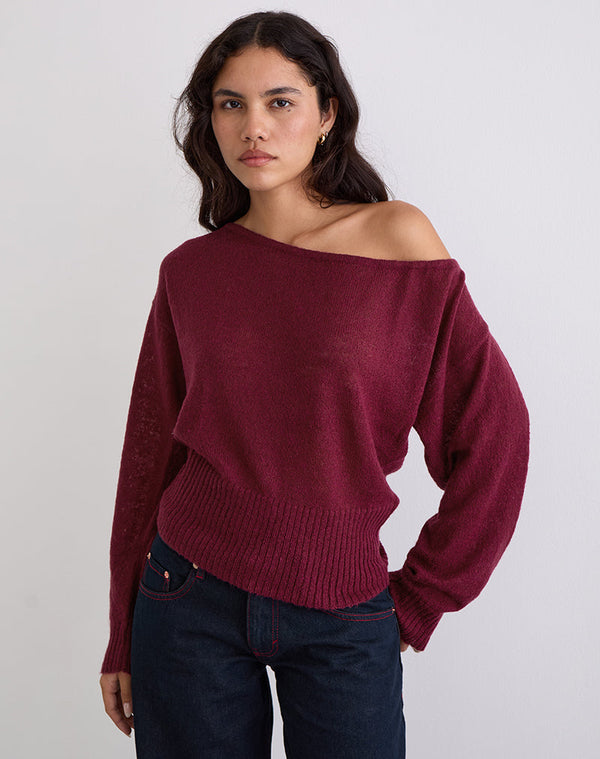 motel rocks Suena Asymmetric Jumper in Wine