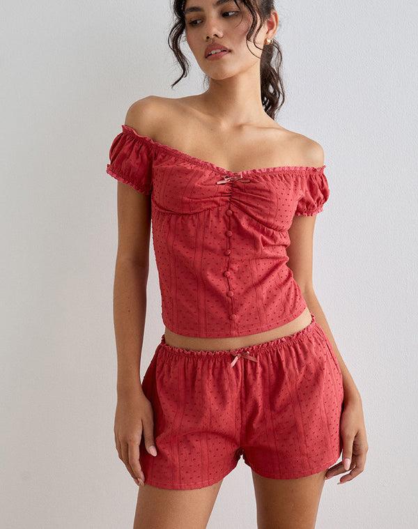 Motel Rocks Sumi Shorts In Cotton Dobby Red