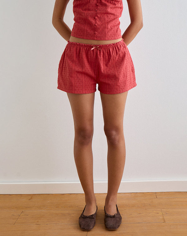 motel rocks Sumi Shorts in Cotton Dobby Red