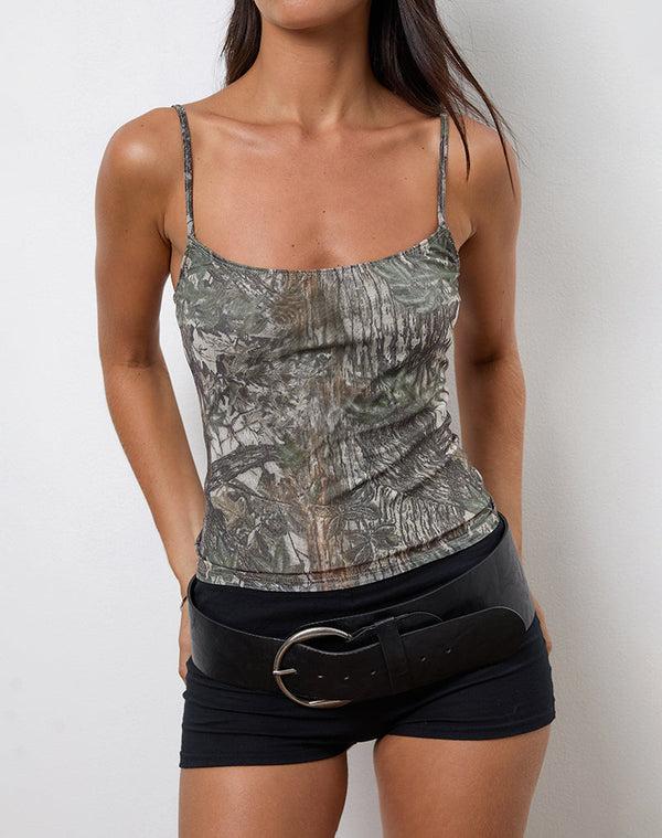 Motel Rocks Sunala Cami Top In Mesh Forest Camo