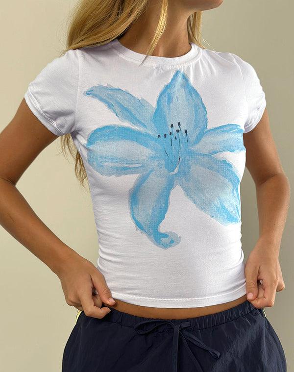 motel rocks Sutin Tee in White Painted Flower Blue
