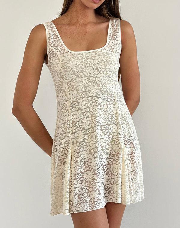 Motel Rocks Tabah Mini Dress In Rose Lace Ivory