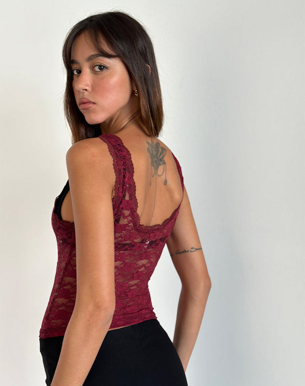 Motel Rocks Tahoa Top In Orchid Lace Burgundy