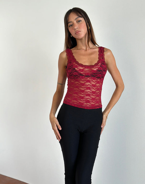 motel rocks Tahoa Top in Orchid Lace Burgundy