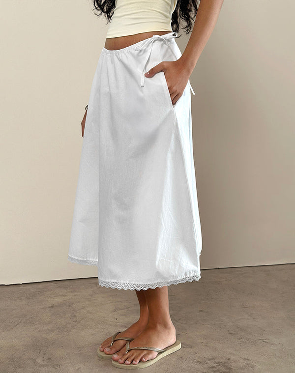Motel Rocks Taka Midi Skirt In Poplin White
