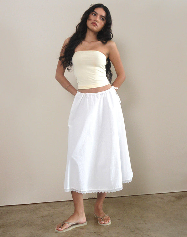 Motel Rocks Taka Midi Skirt In Poplin White