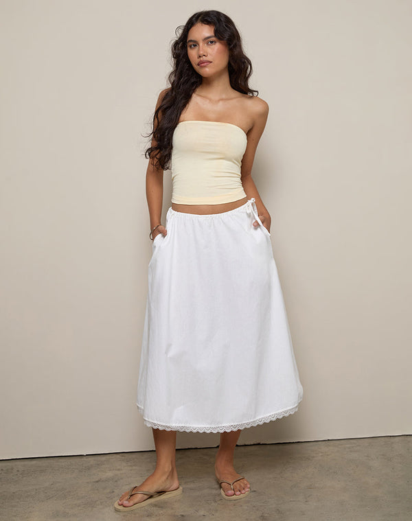 motel rocks Taka Midi Skirt in Poplin White