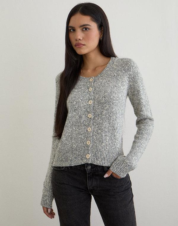 Motel Rocks Talira Cardigan In Knit Dark Grey Marl