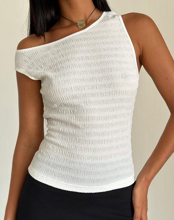 Motel Rocks Tamia Asymmetric Top In Crinkle White
