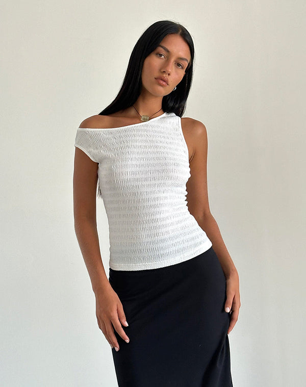 motel rocks Tamia Asymmetric Top in Crinkle White