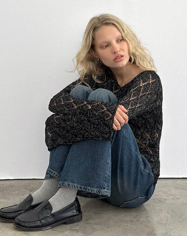 Motel Rocks Tate Jumper In Metallic Black